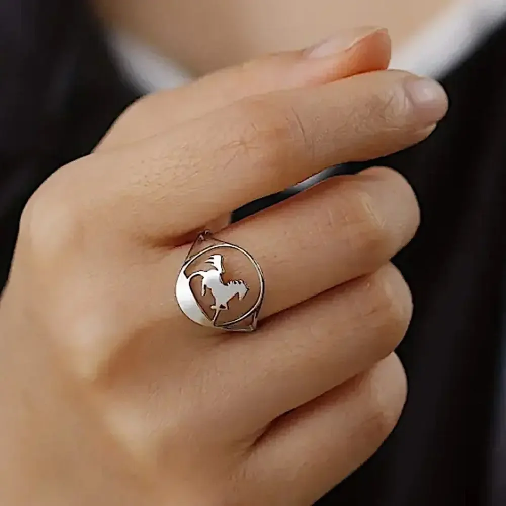 Silver Stainless Steel Horse Ring Cut Out Unisex - Picture 2 of 4